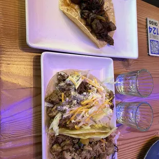 Steak, gringo and jerk chicken tacos.
