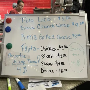 Menu as of January 2024