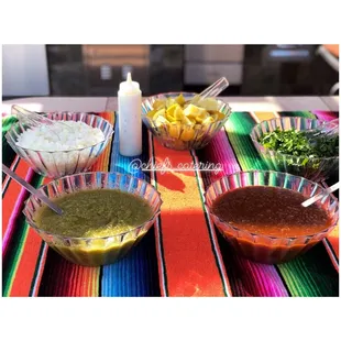 Salsa Bar  Onions, Lemons and Cilantro El Hulk (Green) and El Diablo (Red) Salsa