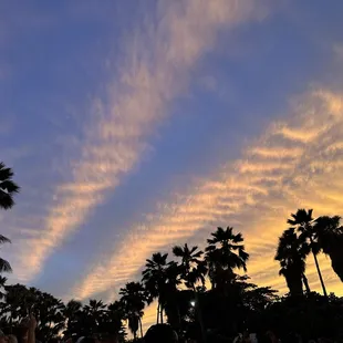 a crowd of people watching a sunset
