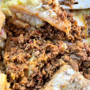 Quesadilla Frita con Carne Asada - finely chopped Asada, sadly the tortilla is not fully cooked, Raw Masa = NO Bueno!