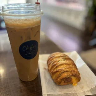 Ham and cheese croissant and Vietnamese iced coffee