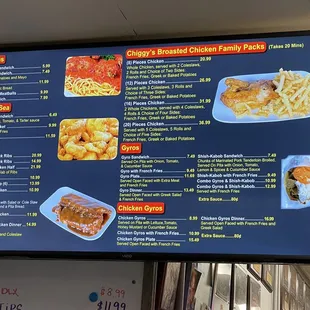 a menu on the wall