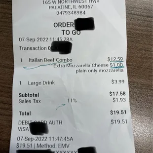 Overcharged for a combo beef and sausage with a drink.