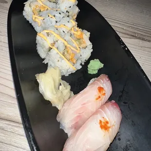 Spicy Scallops Maki &amp; seabass nigiri