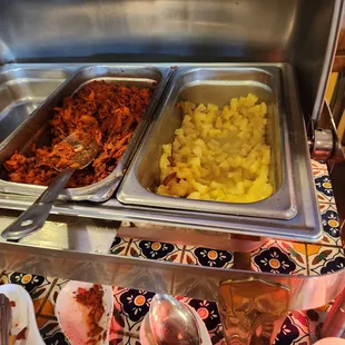 a buffet full of food