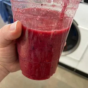 Saturday Smoothie: has watermelon, orange, strawberries &amp; raspberries. Dairy free which is a plus for a lactose intolerant