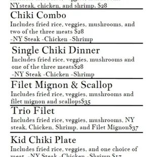 the menu for chiki trio