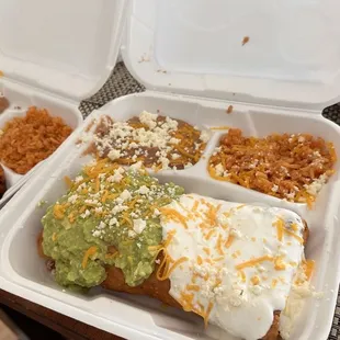 a meal in a styrofoam container