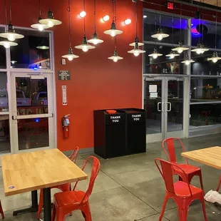tables and chairs in a restaurant