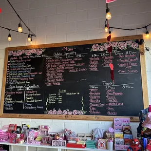 a chalkboard with a menu on it