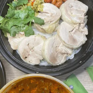 Sichuan Noodle Soup chicken or tofu, peanuts, sichuan peppercorn, rice noodle, chili, pickled green mustard, cilantro $13.00