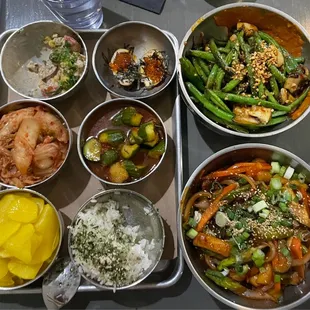 Full Monty, Stir Fried Spicy Rice Cakes, Wok Blistered Green Beans