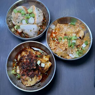 Veggie Dumplings, Chicken Dumplings, and Shrimp Dumplings