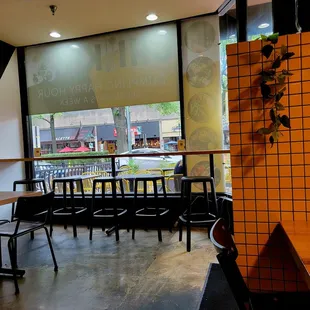 a view of a restaurant from the window