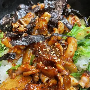 Nakji dolsotbap or squid in earthenware pot with rice