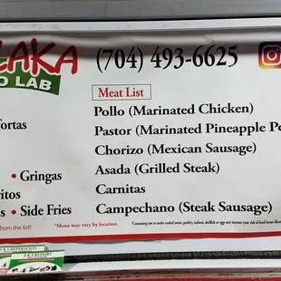 Menu. Tacos are $2 reach. The carne asada was my favorite