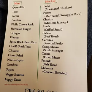 menu