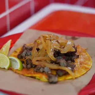 a close up of a taco