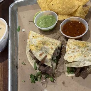 Steak Quesadilla with Chips and Queso