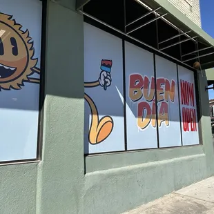 a cartoon character on a window