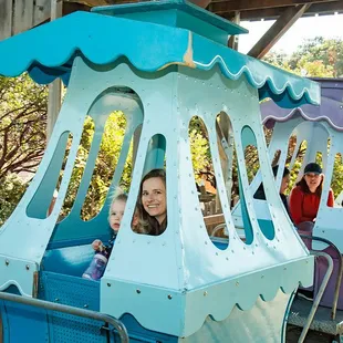 The Jolly Trolly, our kid-size train, is our oldest ride, installed in 1954. It journeys past Old West Junction and through a tunnel!