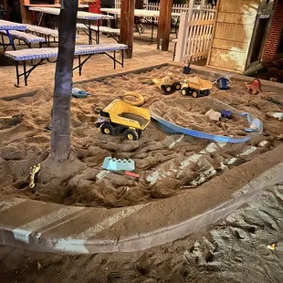 Large sandbox for digging up fossils- also a popular spot