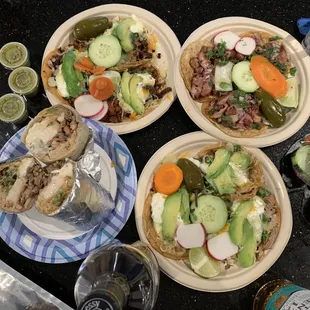 Steak x Shrimp burritos. Al pastor and carnitas deluxe tacos. But these extra crispy tripitas tacos were straight fire! #hoodeatsaregoodeats