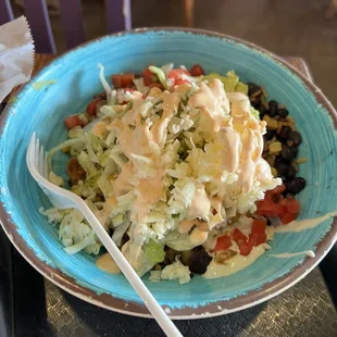 a plate of food with a fork