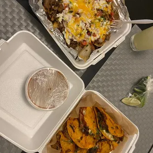 Birria tacos and carne asada fries