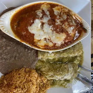 Chile Rellano and 2 Enchiladas Combination Plate