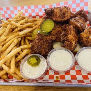 The chicken tender-sized nuggets!