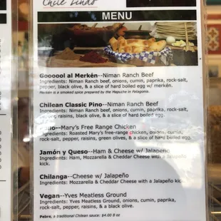 Empanadas Menu