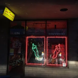 neon signs in a store window