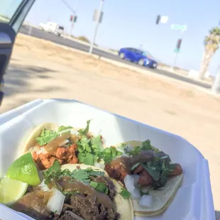 Three tacos and a view of the freeway