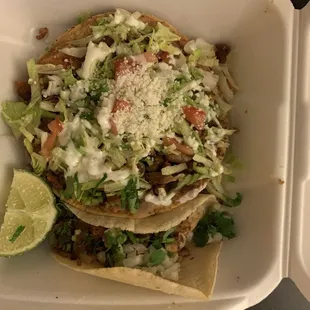 Pork tostado and traditional chicken taco