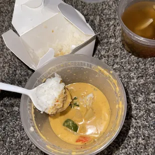 Red Curry With Chicken and a side of Jasmin rice (personal)
