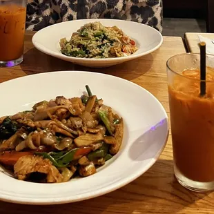 chicken pad kee mao and Green Curry Paste Fried Rice