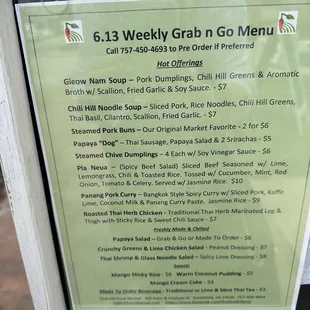 Close up of the menu!