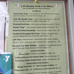 Recent menu-changes weekly