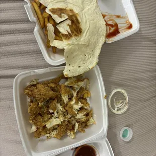 my tenders was 90% breading.. toast was soak in butter was not edible. Tortilla was a day old it was hard as a rock I give this place a 0