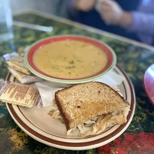 Hot Chili Hills Turkey Sandwich and Bowl Of Soup Broccoli and cheese