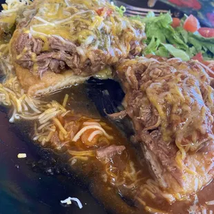 Shredded Beef Indian taco with Christmas Salsa - So delicious, taste so savory.