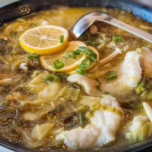 Boiled Fish Slices W/ Pickled Cabbage And Chili