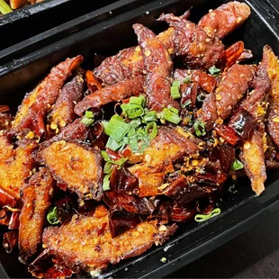 close up of a dish of food