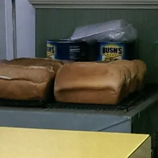 Bread cooling on a rack.