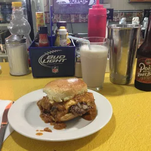 Double Chili Cheese burger with black cow. Very good.