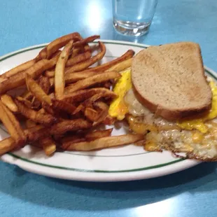Breakfast sandwich with fresh cut fries