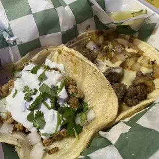 Greek Chicken Taco, Philly Cheesesteak Taco
