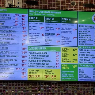 Menu displaying prices
